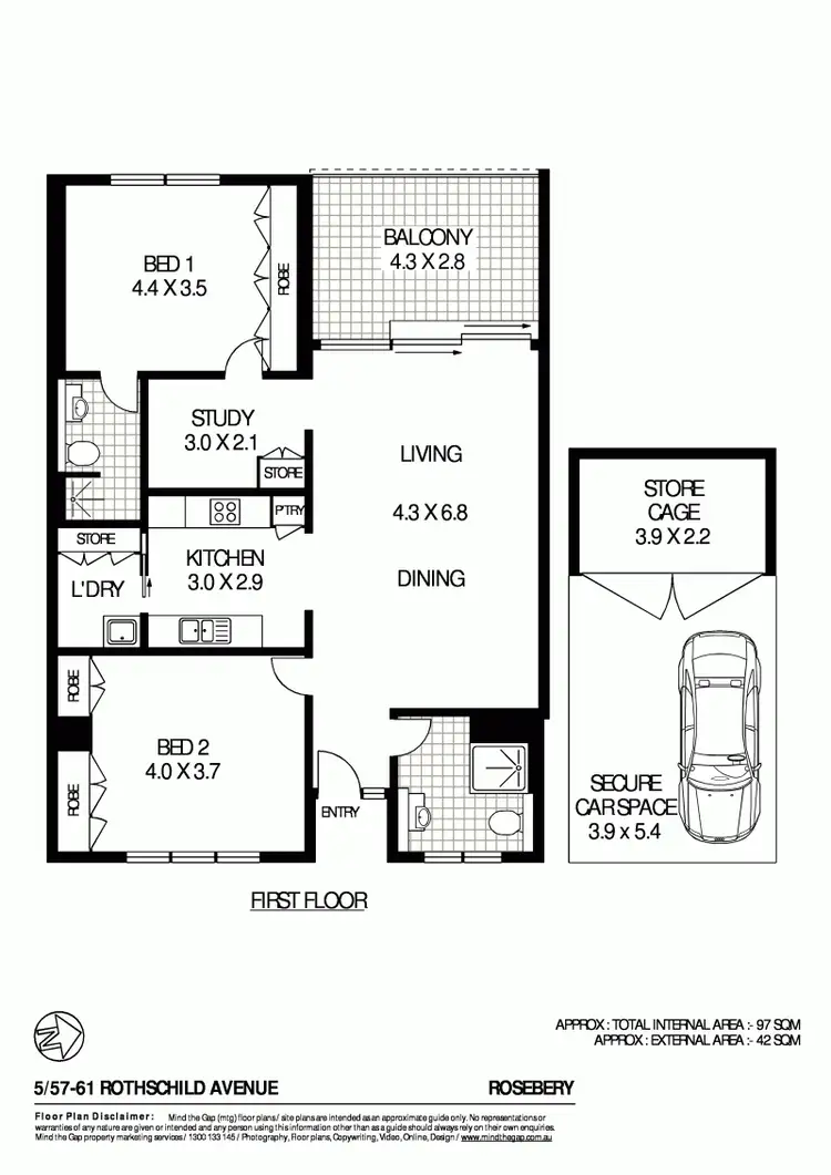Floorplan of Homely apartment listing, 5/57-61 Rothschild Avenue, Rosebery NSW 2018