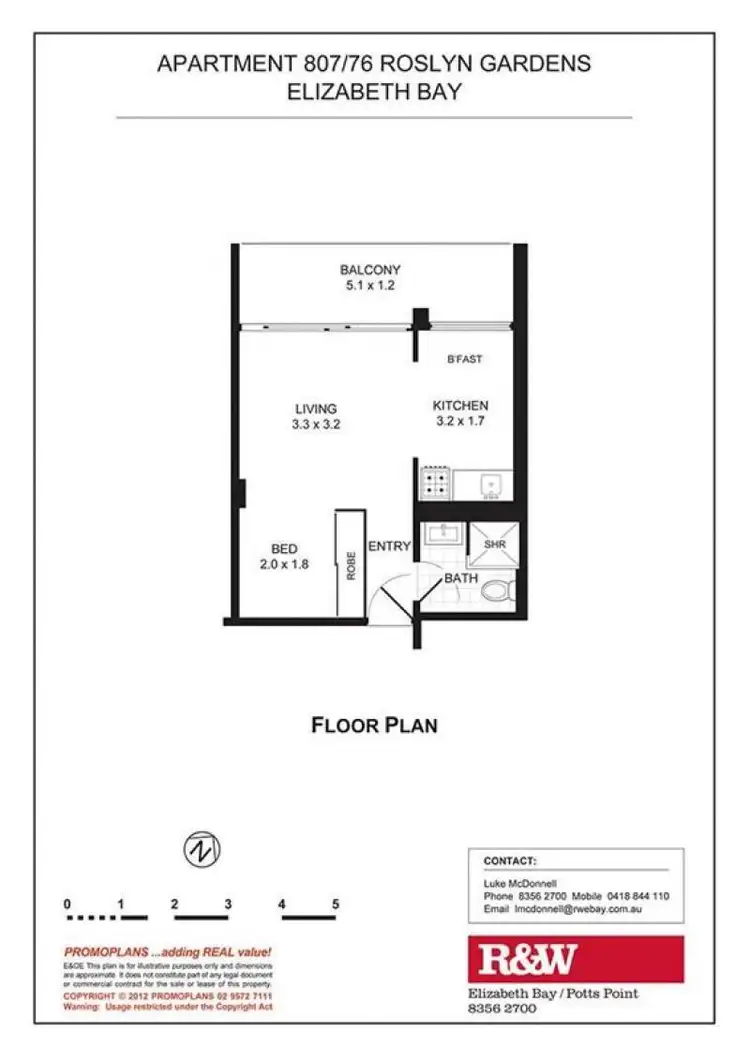 Floorplan of Homely studio listing, 807/76 Roslyn Gardens, Elizabeth Bay NSW 2011