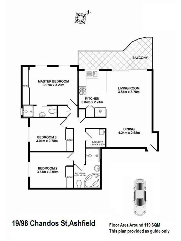 Floorplan of Homely unit listing, 19/98 Chandos Street, Ashfield NSW 2131