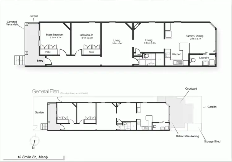 Floorplan of Homely semi-detached listing, 13 Smith Street, Manly NSW 2095