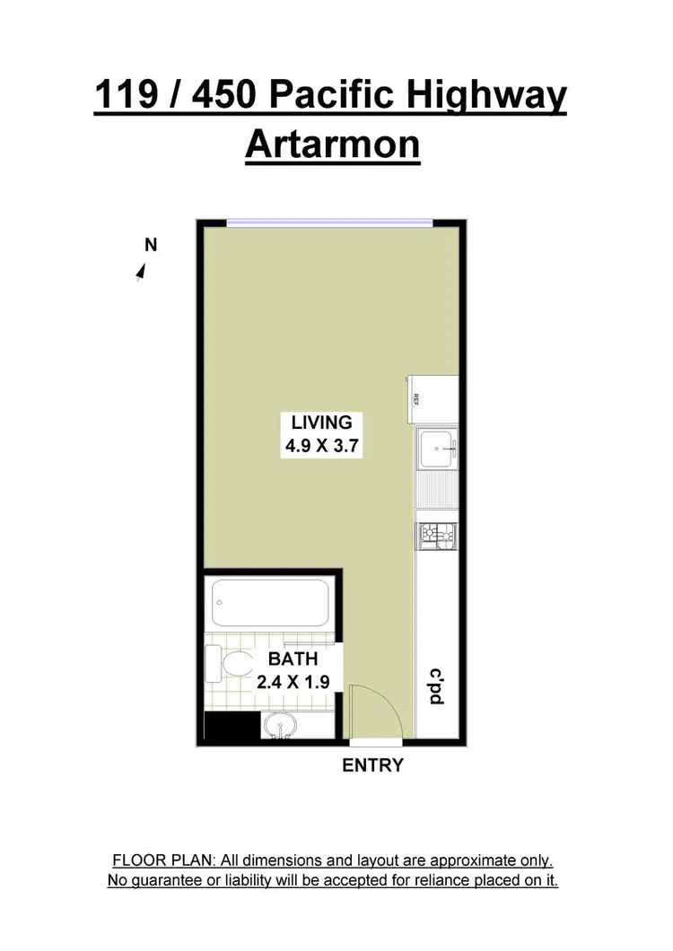 Floorplan of Homely studio listing, 119/450 Pacific Highway, Artarmon NSW 2064