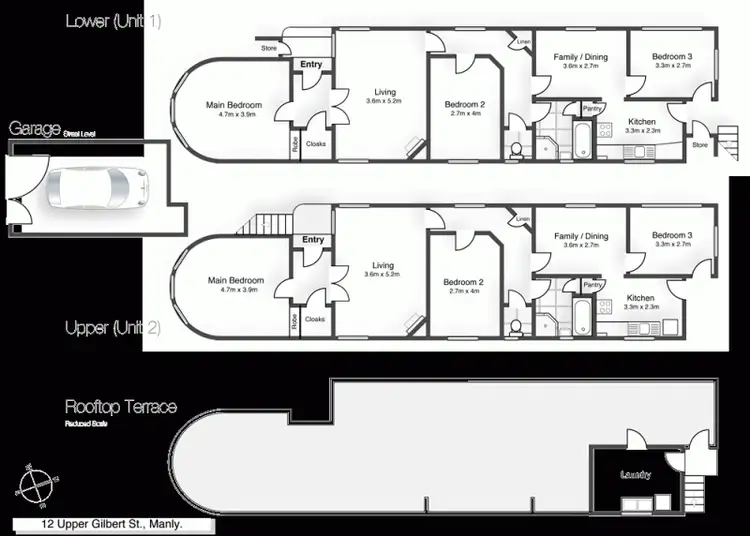 Floorplan of Homely semi-detached listing, 1&2, 12 Upper Gilbert, Manly NSW 2095