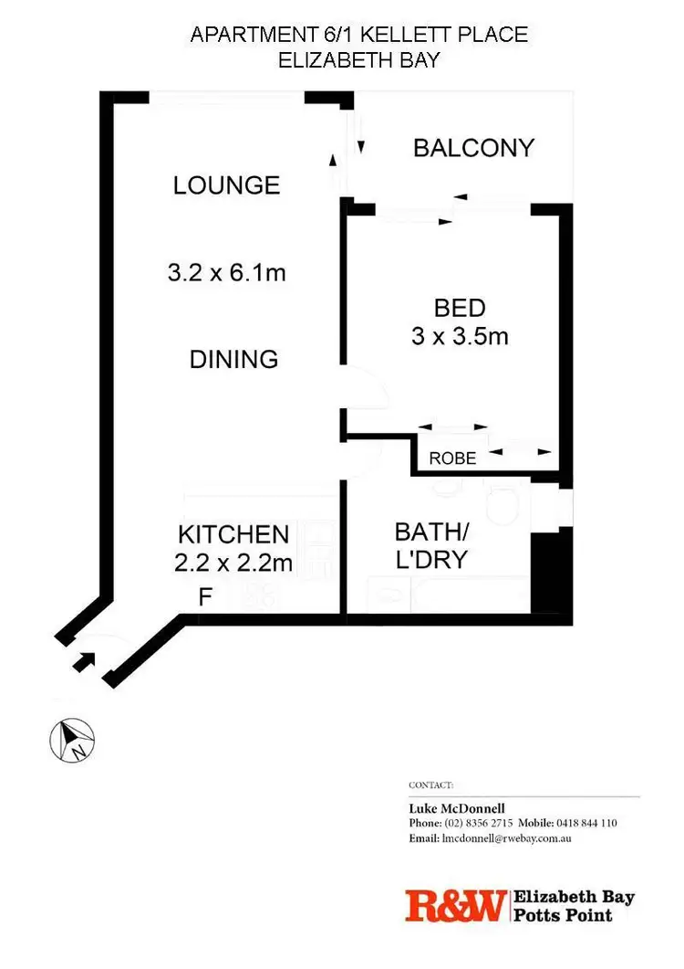 Floorplan of Homely apartment listing, 6/1 Kellett Place, Elizabeth Bay NSW 2011