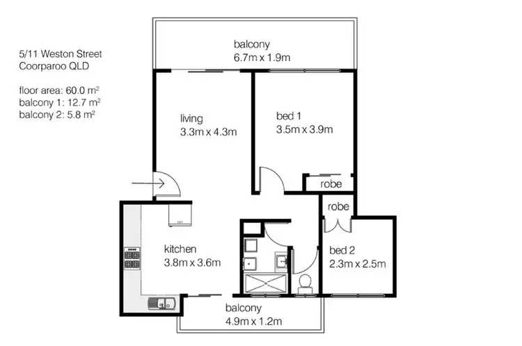 Floorplan of Homely unit listing, 5/11 Weston Street, Coorparoo QLD 4151