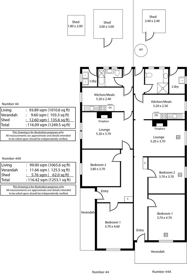 Floorplan of Homely semi-detached listing, 44 & 44A Military Road, Semaphore South SA 5019