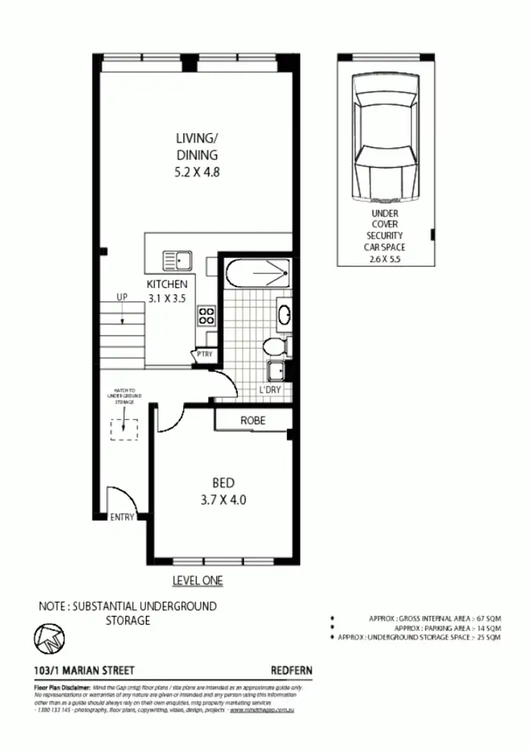 Floorplan of Homely apartment listing, 103/1 Marian St, Redfern NSW 2016