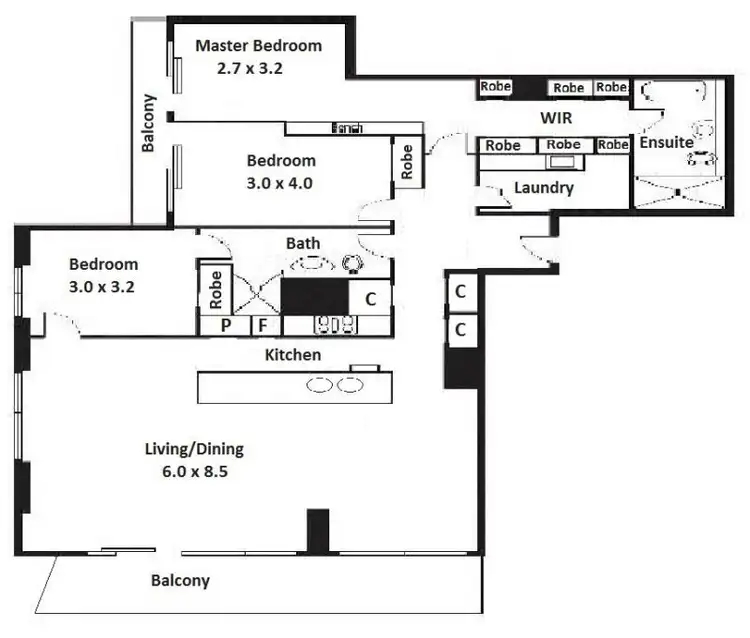 Floorplan of Homely apartment listing, 2605/620 Collins Street, Melbourne VIC 3000