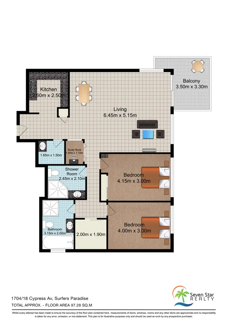 Floorplan of Homely apartment listing, 1704/18 Cypress Avenue, Surfers Paradise QLD 4217