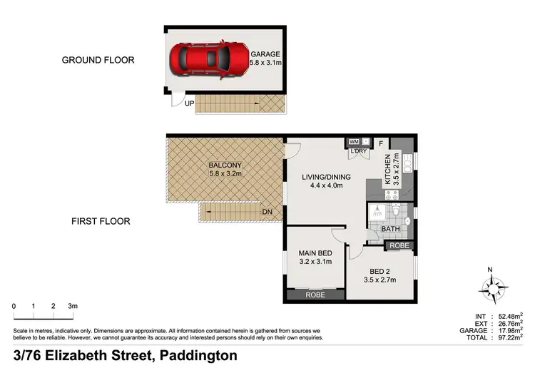 Floorplan of Homely townhouse listing, 3/76 Elizabeth Street, Paddington QLD 4064