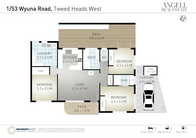 Floorplan of Homely semi-detached listing, 1/53 Wyuna Road, Tweed Heads West NSW 2485