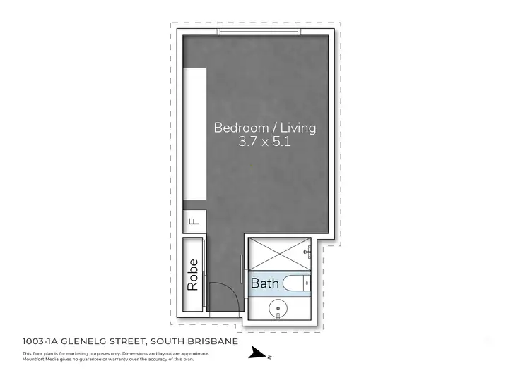 Floorplan of Homely studio listing, 272/1A Glenelg St, South Brisbane QLD 4101