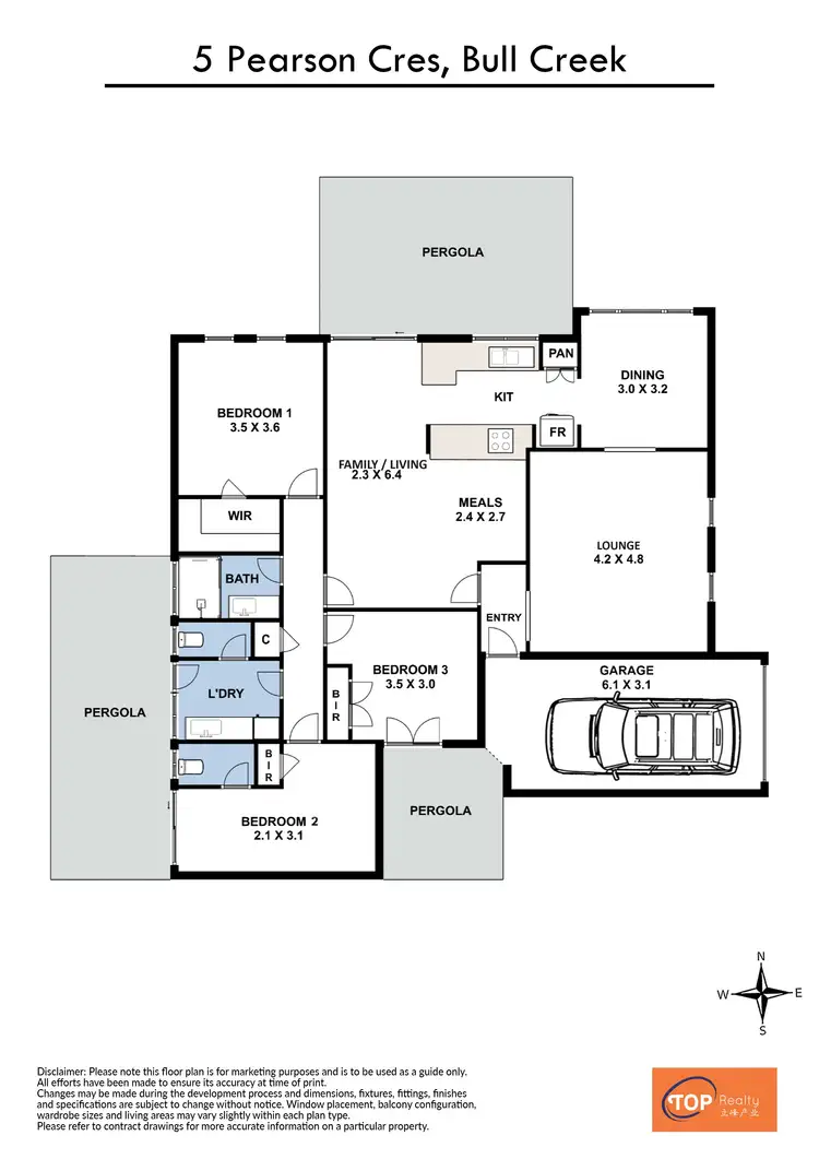 Floorplan of Homely semi-detached listing, 5 Pearson Crescent, Bull Creek WA 6149