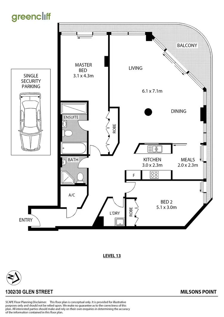 Floorplan of Homely apartment listing, 1302/30 Glen St, Milsons Point NSW 2061