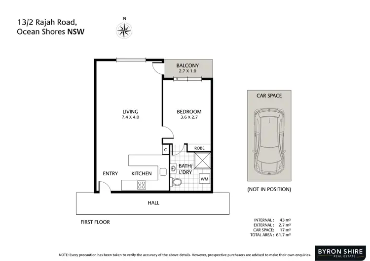 Floorplan of Homely unit listing, Unit 13/2 Rajah Road, Ocean Shores NSW 2483