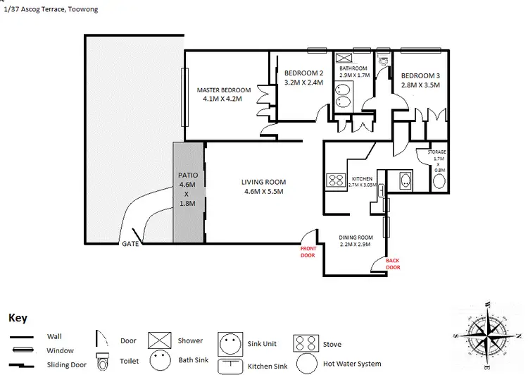 Floorplan of Homely unit listing, 1/37 Ascog Terrace, Toowong QLD 4066