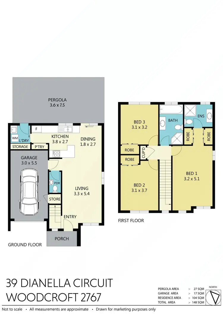 Floorplan of Homely semi-detached listing, 39 Dianella Cct, Woodcroft NSW 2767