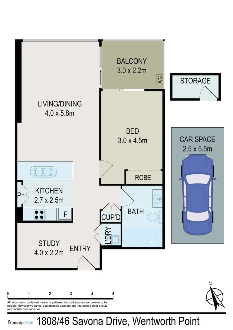 Floorplan of Homely apartment listing, Unit 1808/46 Savona Dr, Wentworth Point NSW 2127