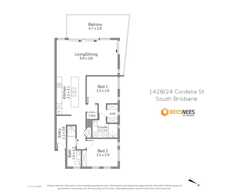 Floorplan of Homely apartment listing, 1428/24 Cordelia Street, South Brisbane QLD 4101