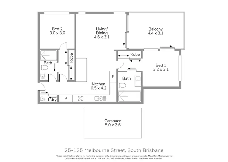 Floorplan of Homely apartment listing, 25/125 Melbourne St, South Brisbane QLD 4101