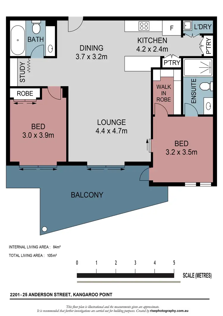 Floorplan of Homely apartment listing, Unit 2201/25 Anderson St, Kangaroo Point QLD 4169
