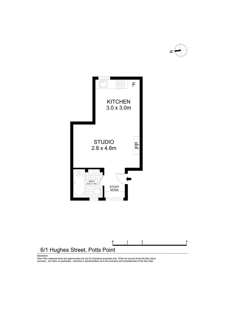 Floorplan of Homely studio listing, Unit 6/1 Hughes St, Potts Point NSW 2011