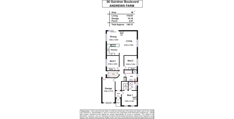 Floorplan of Homely house listing, 56 Gairdner Bvd, Andrews Farm SA 5114