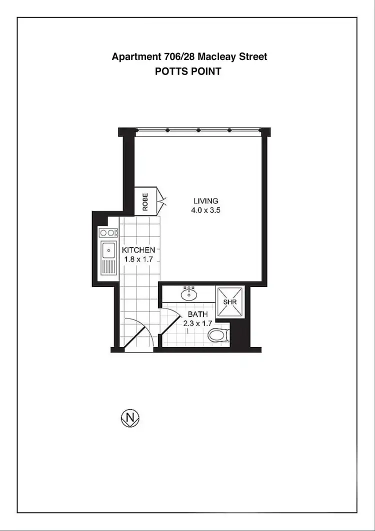 Floorplan of Homely studio listing, 706/28 Macleay Street, Potts Point NSW 2011