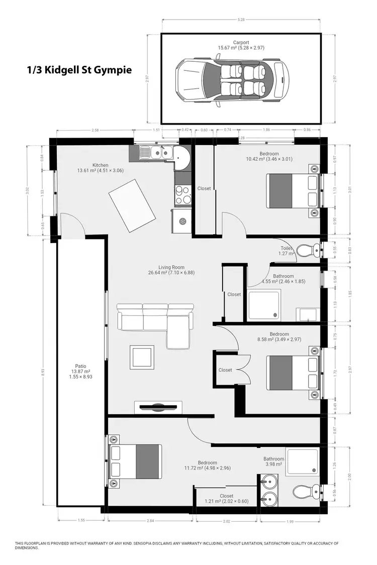 Floorplan of Homely semi-detached listing, Unit 1/3 Kidgell St, Gympie QLD 4570