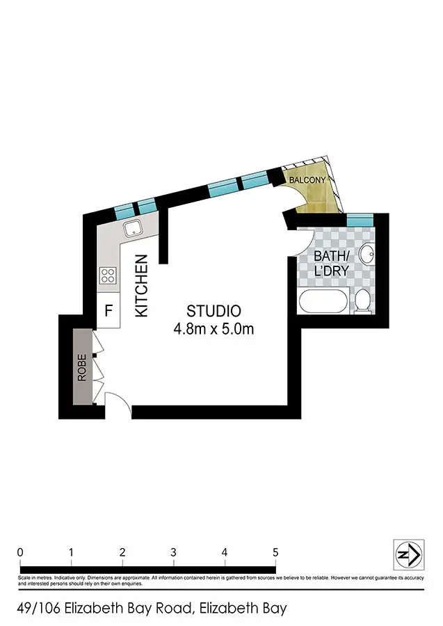 Floorplan of Homely studio listing, Unit 49/106 Elizabeth Bay Rd, Elizabeth Bay NSW 2011