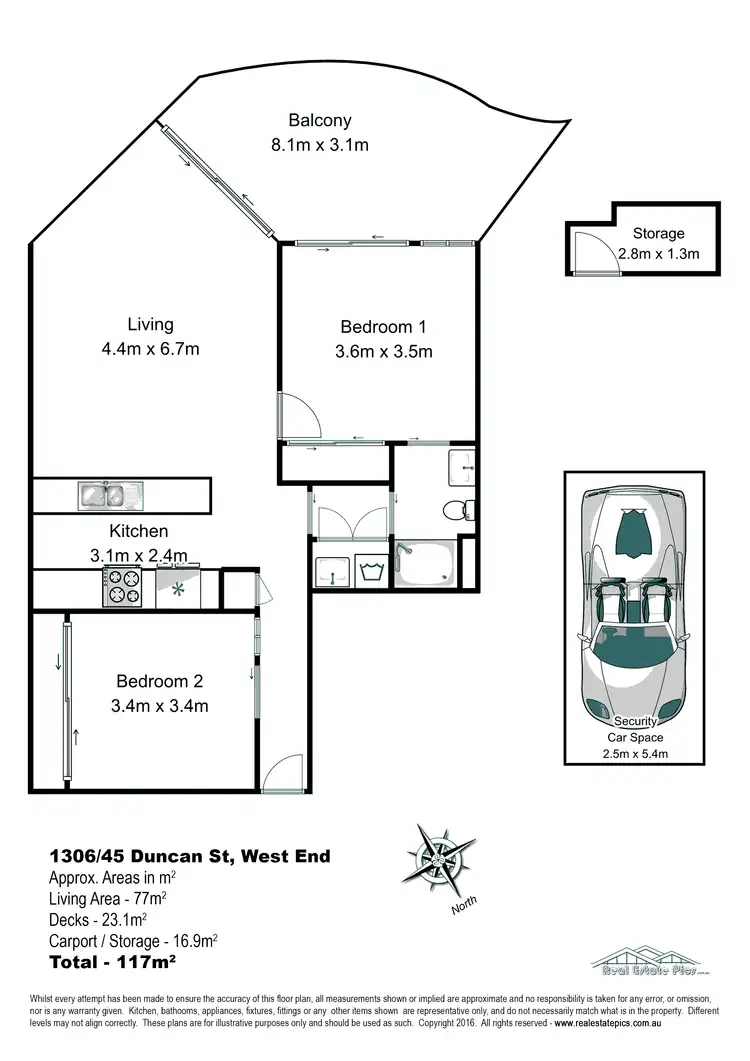 Floorplan of Homely unit listing, 1306/45 Duncan Street, West End QLD 4101