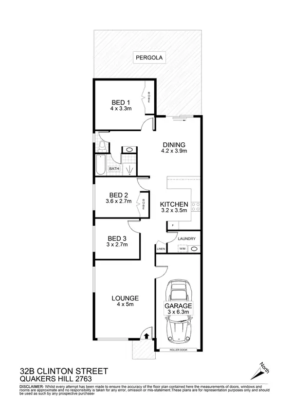 Floorplan of Homely semi-detached listing, 32B Clinton Street, Quakers Hill NSW 2763
