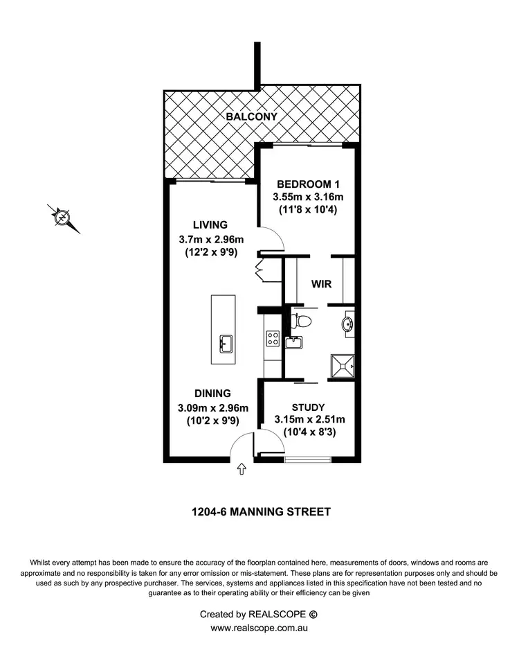 Floorplan of Homely apartment listing, 1204/6-10 Manning St, South Brisbane QLD 4101