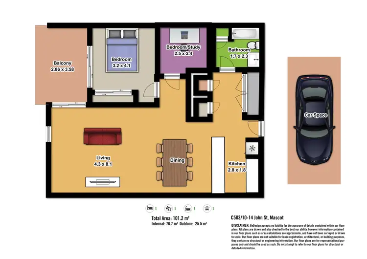 Floorplan of Homely apartment listing, C503/10-14 John Street, Mascot NSW 2020