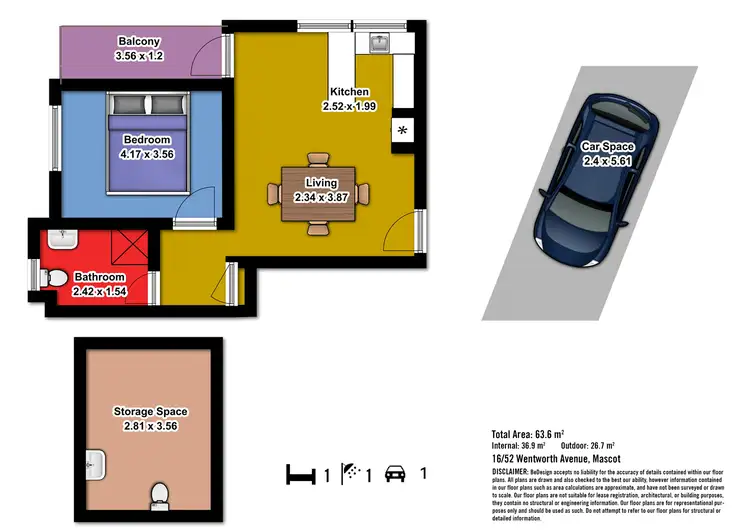 Floorplan of Homely apartment listing, 16/52 Wenworth Avenue, Mascot NSW 2020