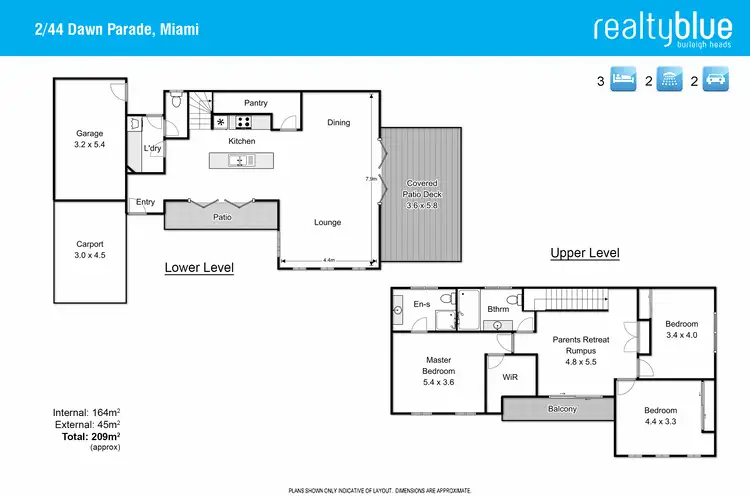 Floorplan of Homely semi-detached listing, 2/44 Dawn Parade, Miami QLD 4220