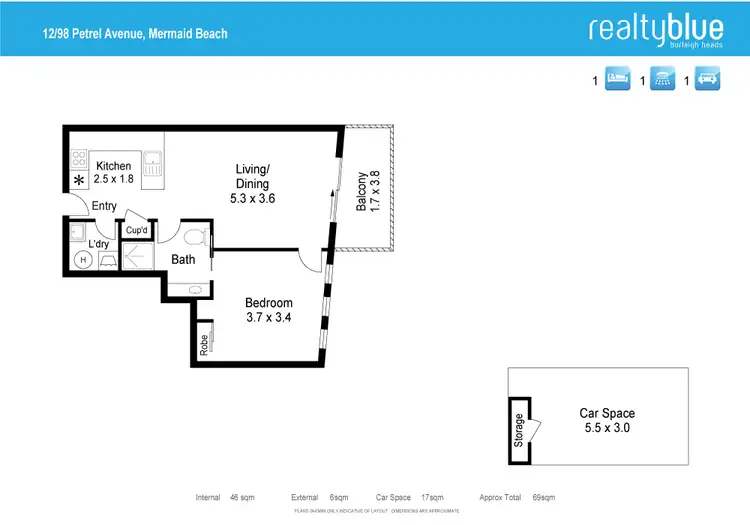 Floorplan of Homely unit listing, 12/98-100 Petrel Avenue, Mermaid Beach QLD 4218