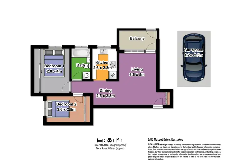 Floorplan of Homely apartment listing, 2/80 Mascot Drive, Eastlakes NSW 2018