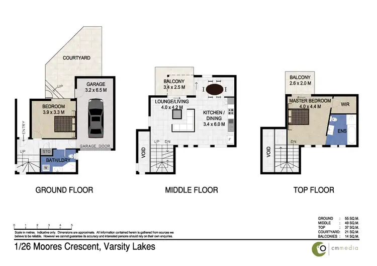 Floorplan of Homely semi-detached listing, 1/26 Moores Crescent, Varsity Lakes QLD 4227