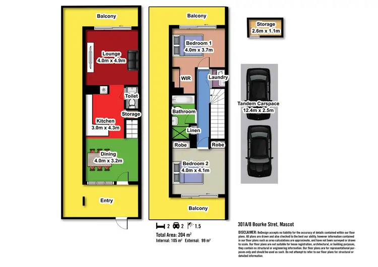 Floorplan of Homely apartment listing, 301A/8 Bourke Street, Mascot NSW 2020