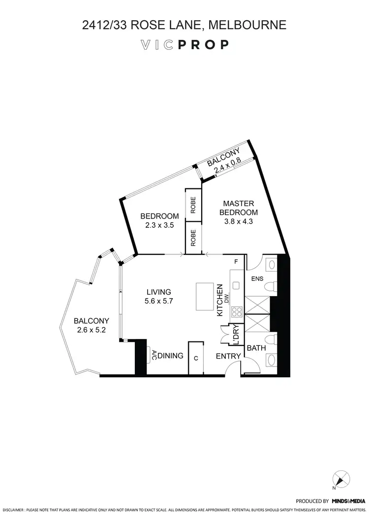 Floorplan of Homely apartment listing, 2412/33 Rose Lane, Melbourne VIC 3000