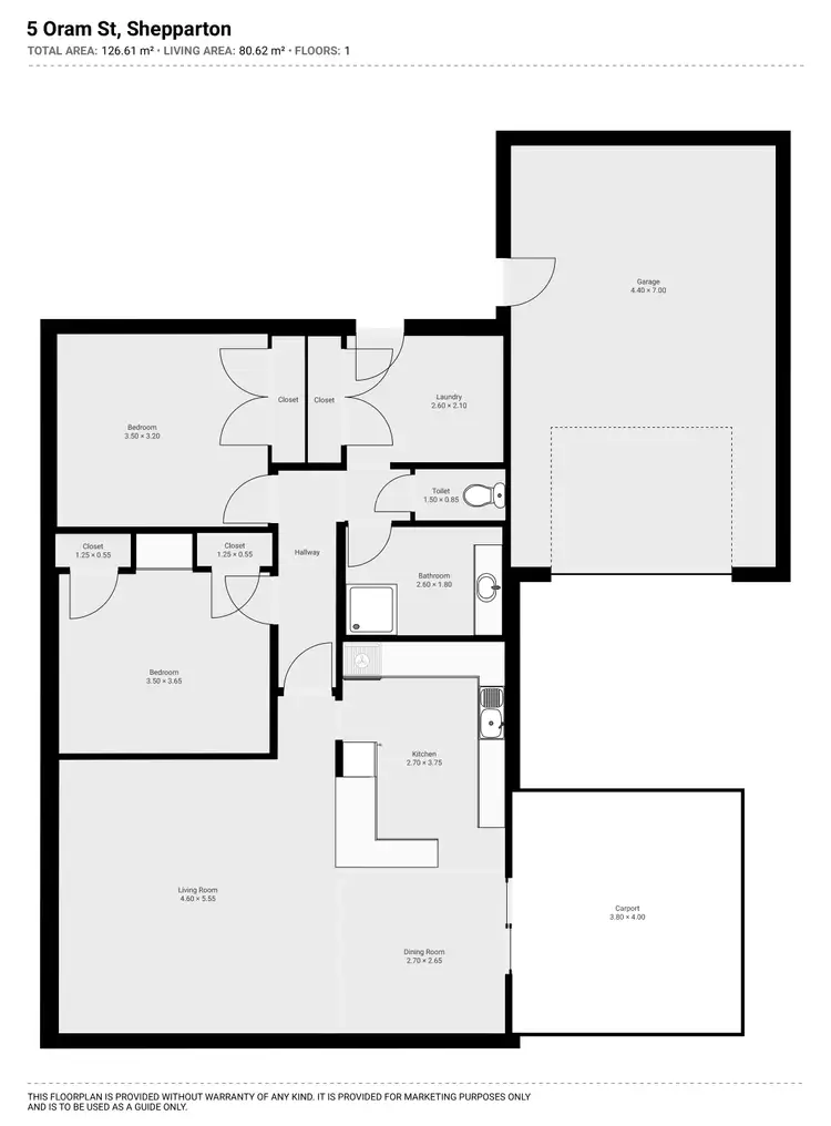 Floorplan of Homely unit listing, 5 Oram Street, Shepparton VIC 3630