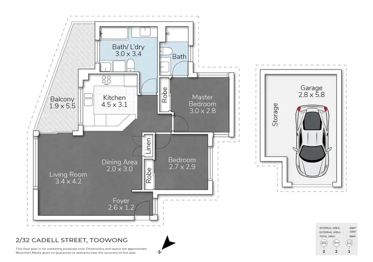Floorplan of Homely unit listing, 2/32 Cadell Street, Toowong QLD 4066