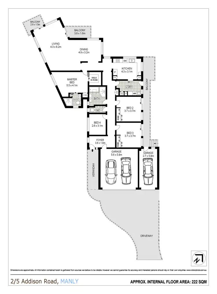 Floorplan of Homely semi-detached listing, 2/5 Addison Road, Manly NSW 2095