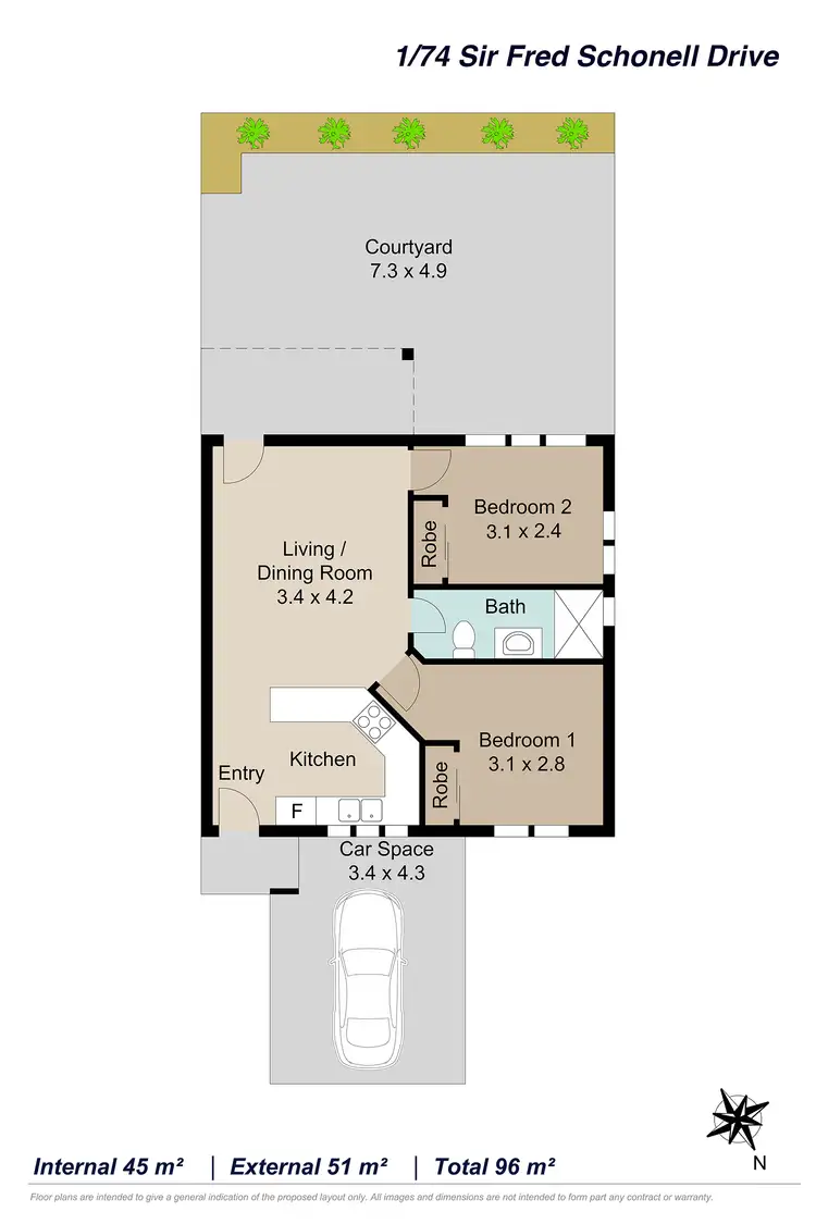 Floorplan of Homely unit listing, 1/74 Sir Fred Schonell Drive, St Lucia QLD 4067