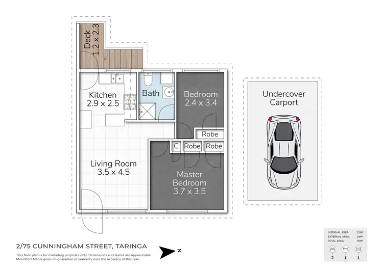 Floorplan of Homely unit listing, 2/75 Cunningham Street, Taringa QLD 4068