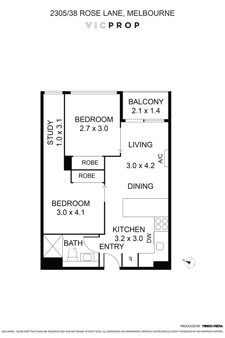 Floorplan of Homely apartment listing, 2305/38 Rose Lane, Melbourne VIC 3000
