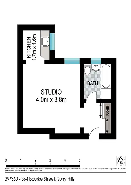 Floorplan of Homely studio listing, 39/360-364 Bourke Street, Surry Hills NSW 2010