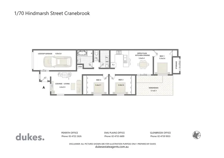 Floorplan of Homely semi-detached listing, 1/70 Hindmarsh Street, Cranebrook NSW 2749