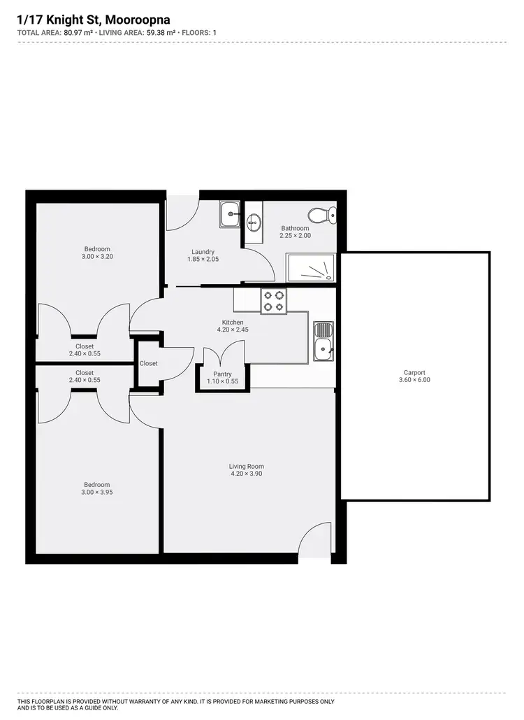 Floorplan of Homely unit listing, 1/17 Knight Street, Mooroopna VIC 3629