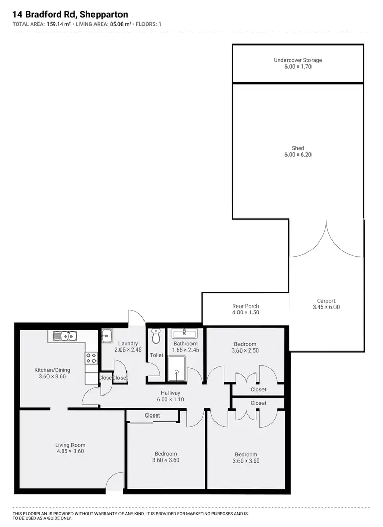 Floorplan of Homely house listing, 14 Bradford Road, Shepparton VIC 3630